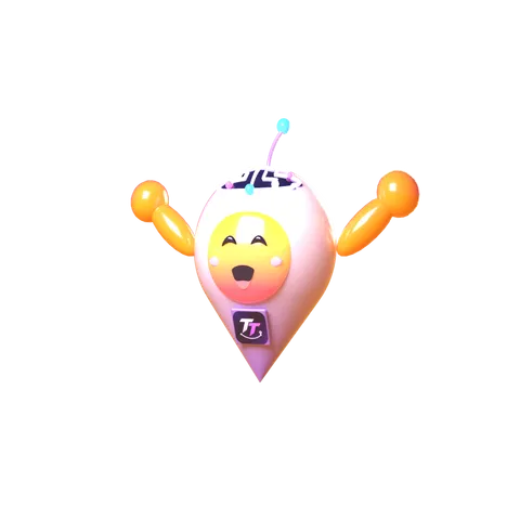 Torqy, a cheerful round robot mascot, running with his arms up